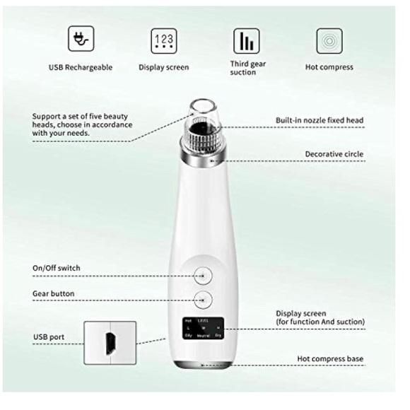 Facial Blackhead Remover Pore Vacuum -Pore Cleaner 5 Suction, Rechargeable - Picture 3 of 15